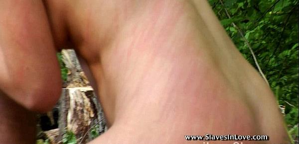  Rough and painful outdoor sex punishment for a teen slave